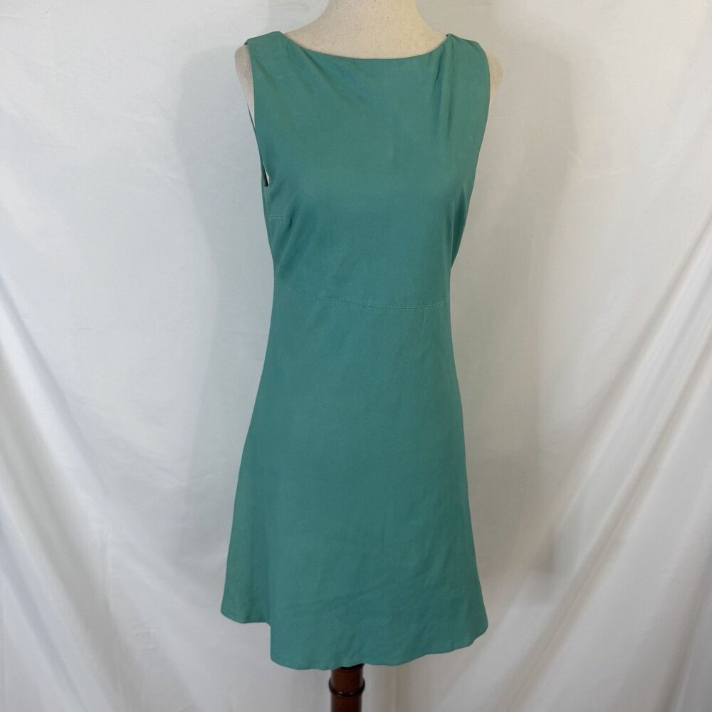 Chic Sleeveless Green Leather Dress Alice + Olivia Coley Dress Sz 0 Silk Lining